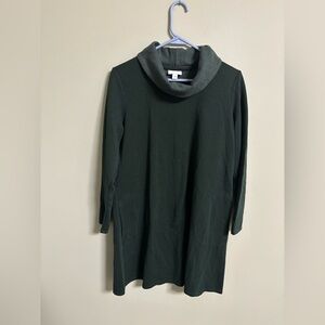 Pure J Jill Cowl Neck Green Jersey Long Sleeve Cotton Blend Dress Pockets Large